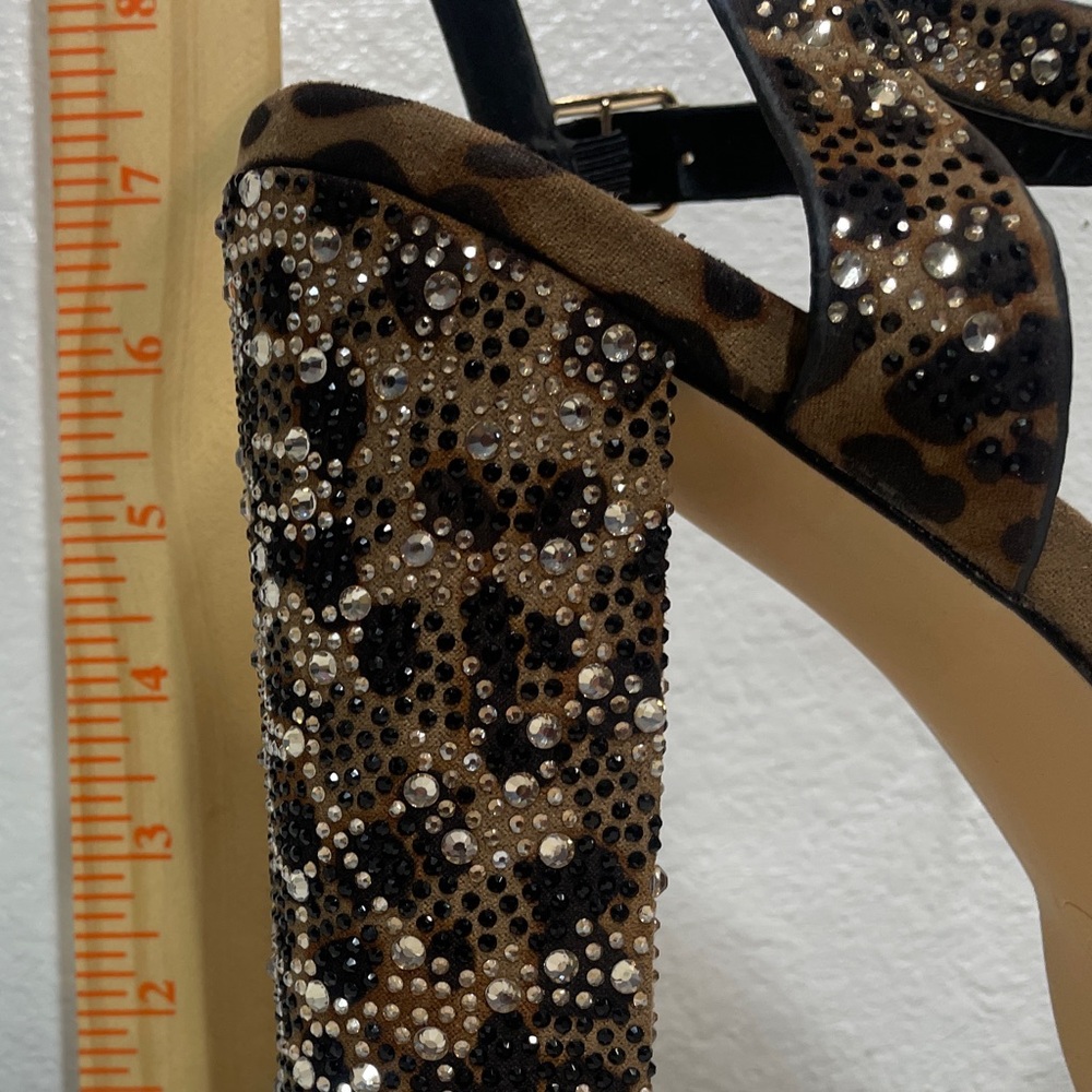 SIZE 11 - Leopard Print Platform Sandals with Rhinestone Accents - Brown - Picture 3 of 7